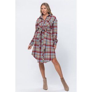 Maroon Checkered Print Dress